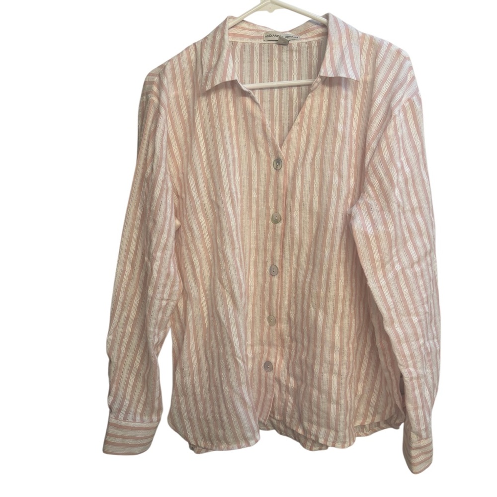 Alexander Jordan Shirt Womens Large Pink White Stripe Button Front Cotton